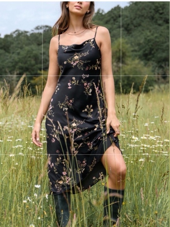 Altar'd State Dresses & Skirts - Altar'd State Black maxi Slip Dress with Pink & Green Floral Print boho prairie